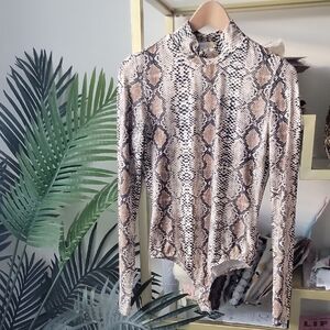 Vestique Snakeskin Print Bodysuit - Tan and Brown - Size Large